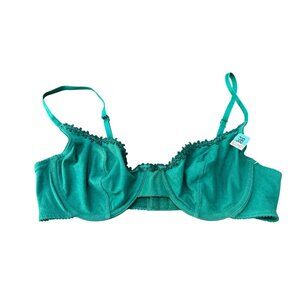 Lily Of France Floral Lace Trim Bra Teal Sz 38B Adjustable Straps Intimate